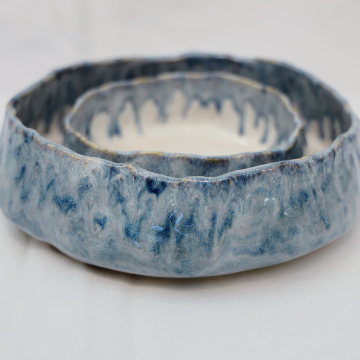 Organic Shaped Serving Bowl Duo - Blue