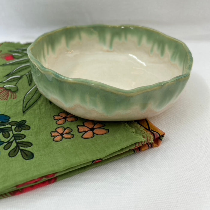 Small Serving Bowl | Breakfast bowl - Green Rim