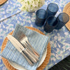 Blue and green botanical block printed tablecloth for spring summer tablescape