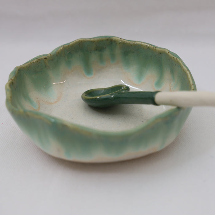 Dip Bowl & Spoon - Green Rim