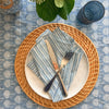 Soft blue and white stripe block printed cotton napkins