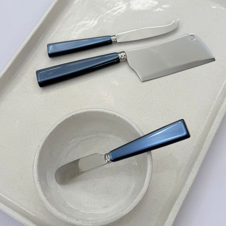 Sabre Paris cheese board utensils in steel blue